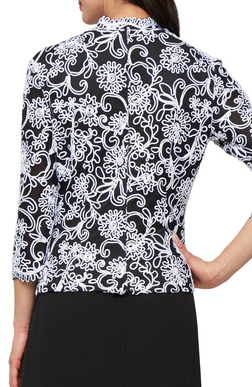 Alex Evenings Embroidered Illusion Sleeve Blouse In Black White