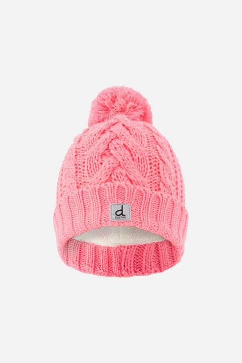 Winter Cable Pattern Fleece-Lined Pompom Knit Hat