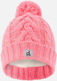 Deux par Deux Winter Cable Pattern Fleece-Lined Pompom Knit Hat