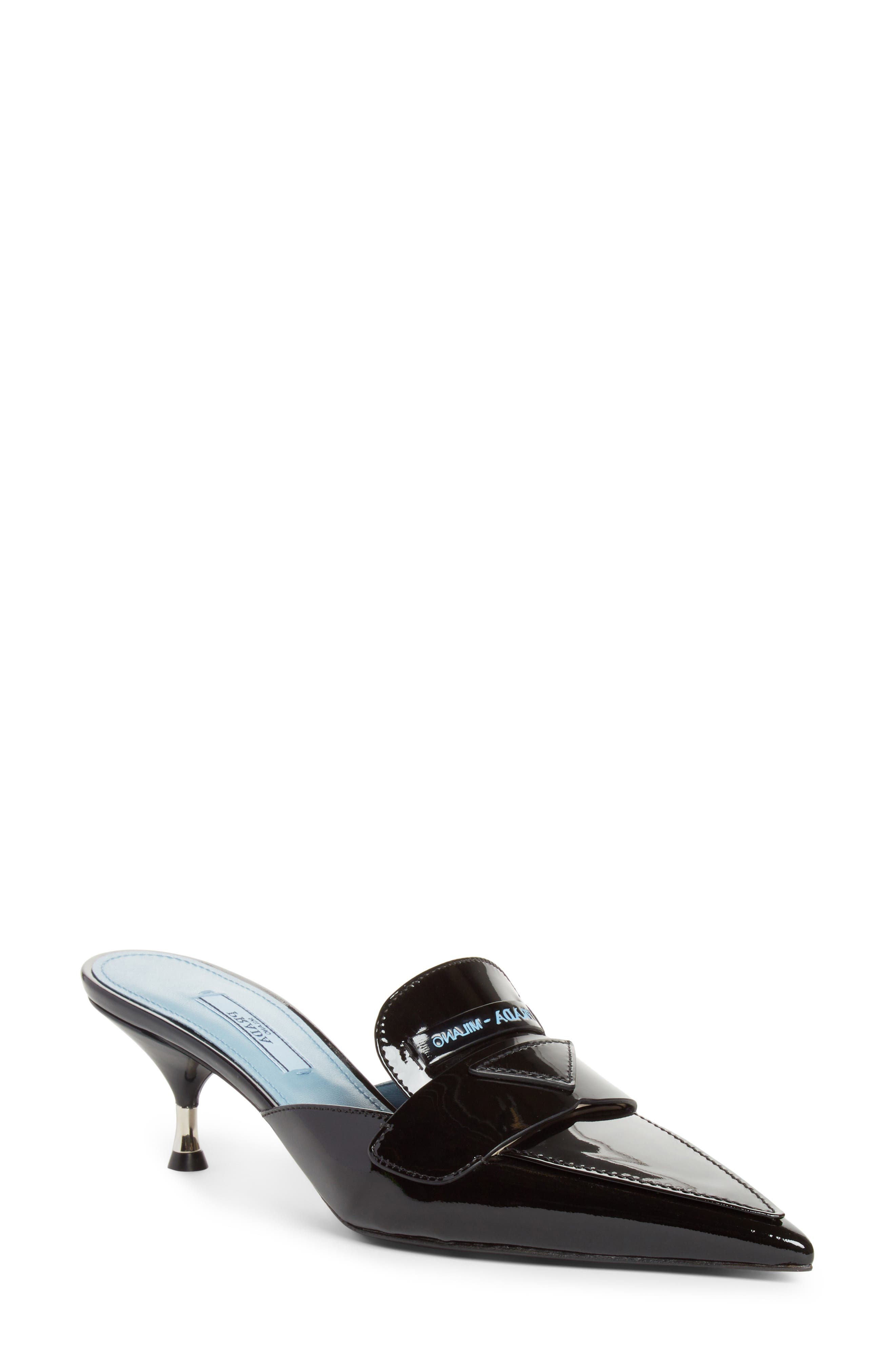Prada Logo Pointy Toe Mule, Main, color, 