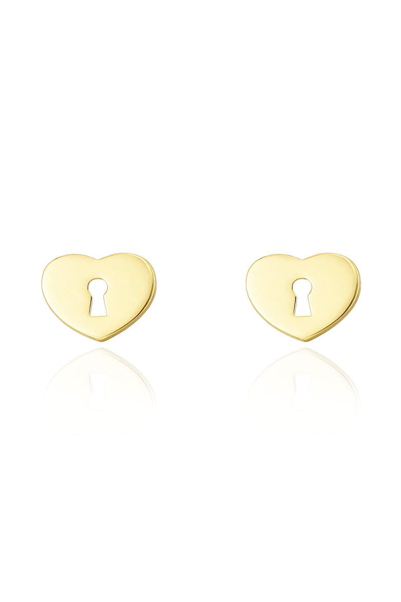 Gold Heart Padlock Stud Earrings, Alternate, color, Yellow Gold