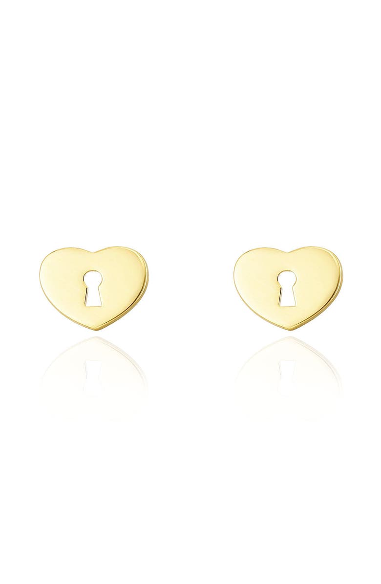 The Lovery Fine Jewelry Gold Heart Padlock Stud Earrings, Alternate, color, Yellow Gold
