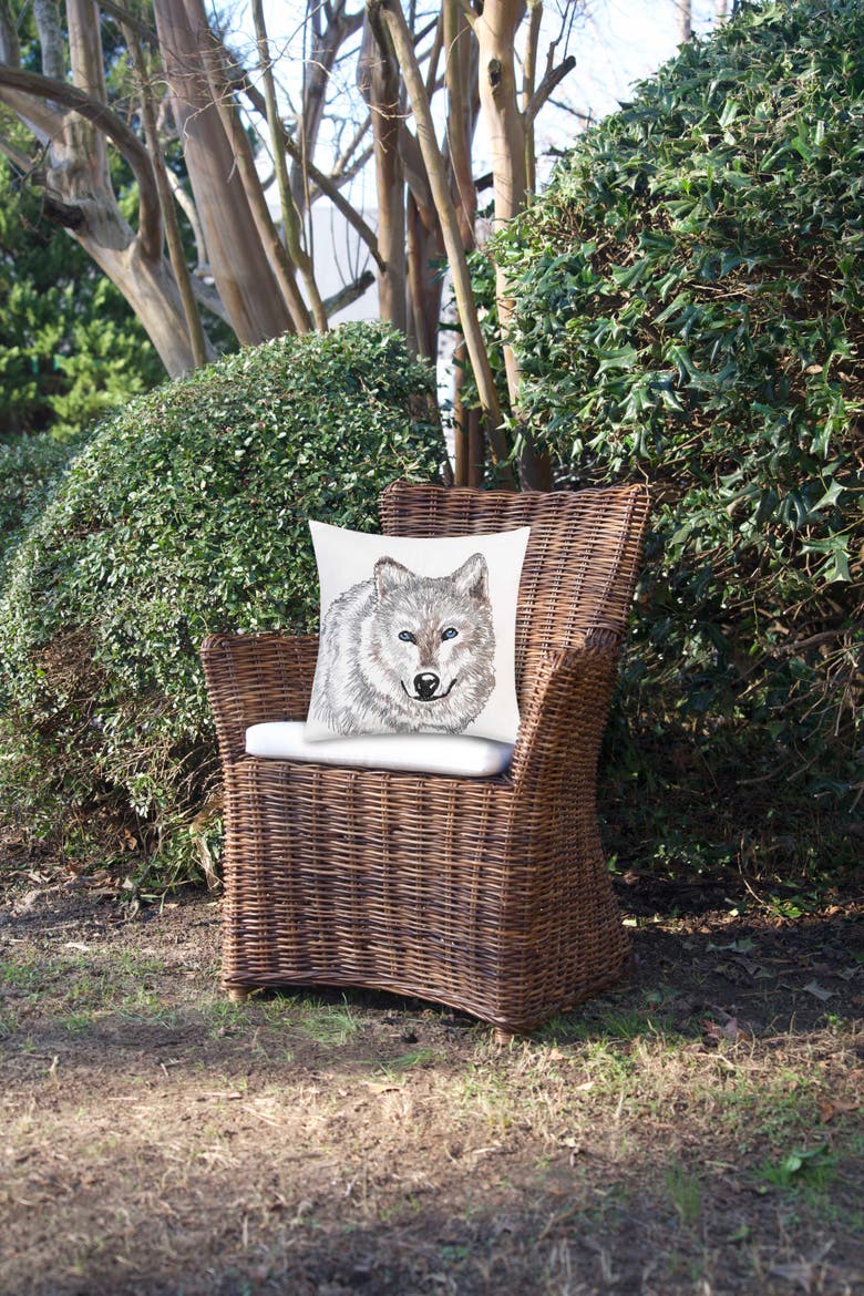 Wolf Portrait Indoor / Outdoor Embroidered Throw Pillow, 18" x 18", Alternate, color, Brown