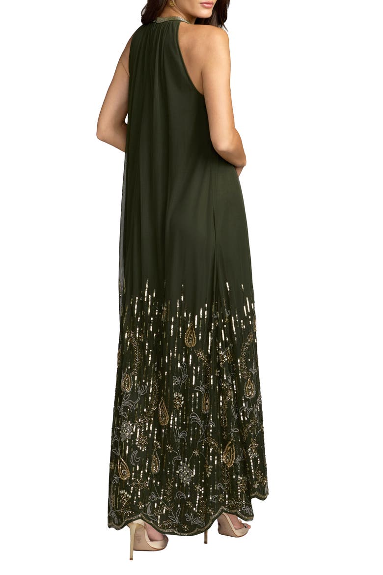 Embellished Halter Neck High-Low Maxi Dress, Alternate, color, Antique Green