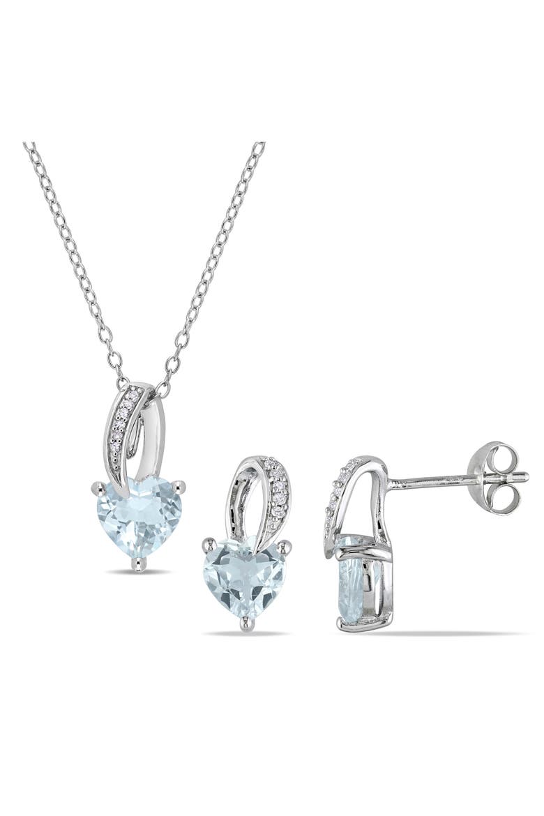 Heart-Cut Aquamarine & Diamond Necklace & Stud Earrings Set, Main, color, BLUE