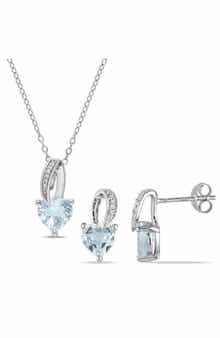 DELMAR Heart-Cut Aquamarine & Diamond Necklace & Stud Earrings Set