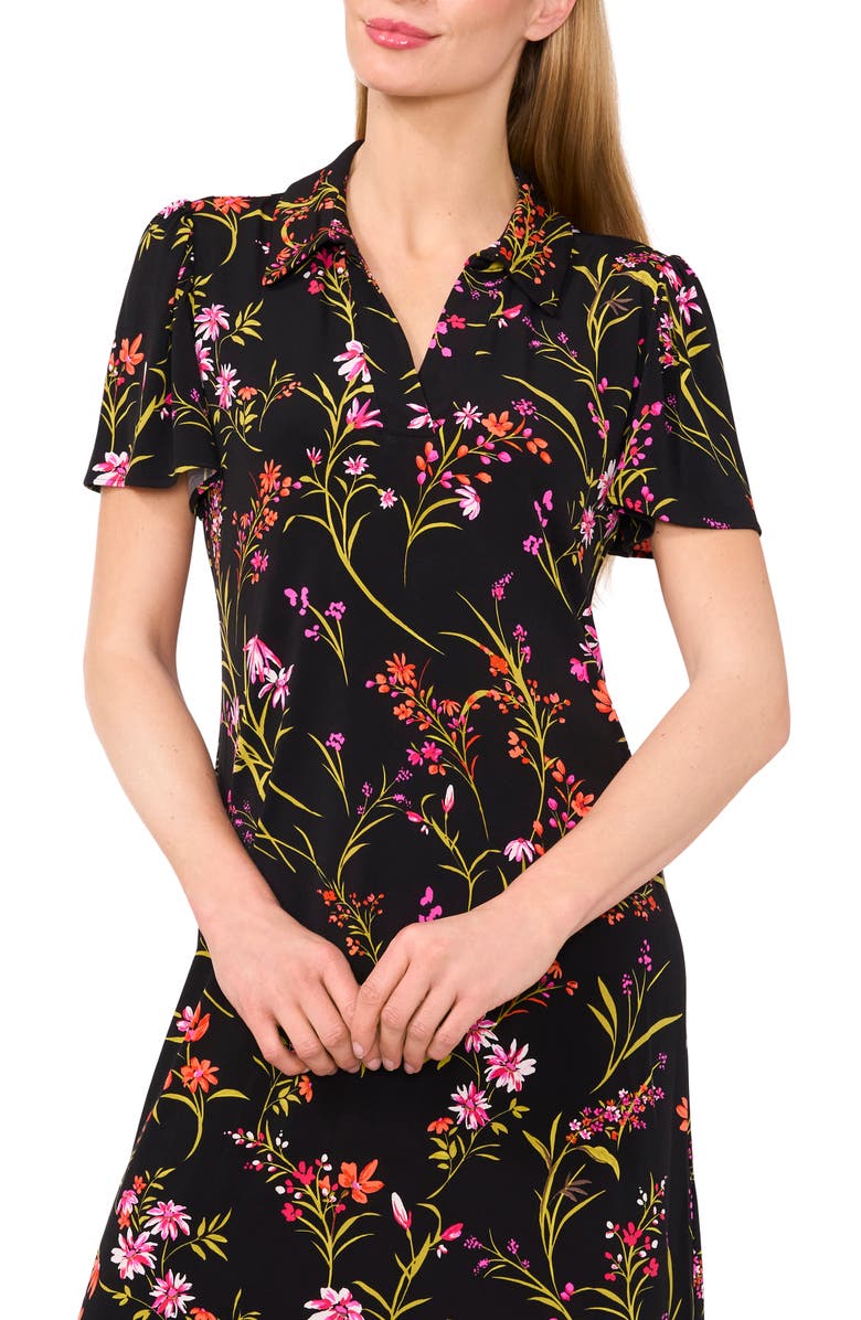 CeCe Print Polo Minidress, Alternate, color, Rich Black