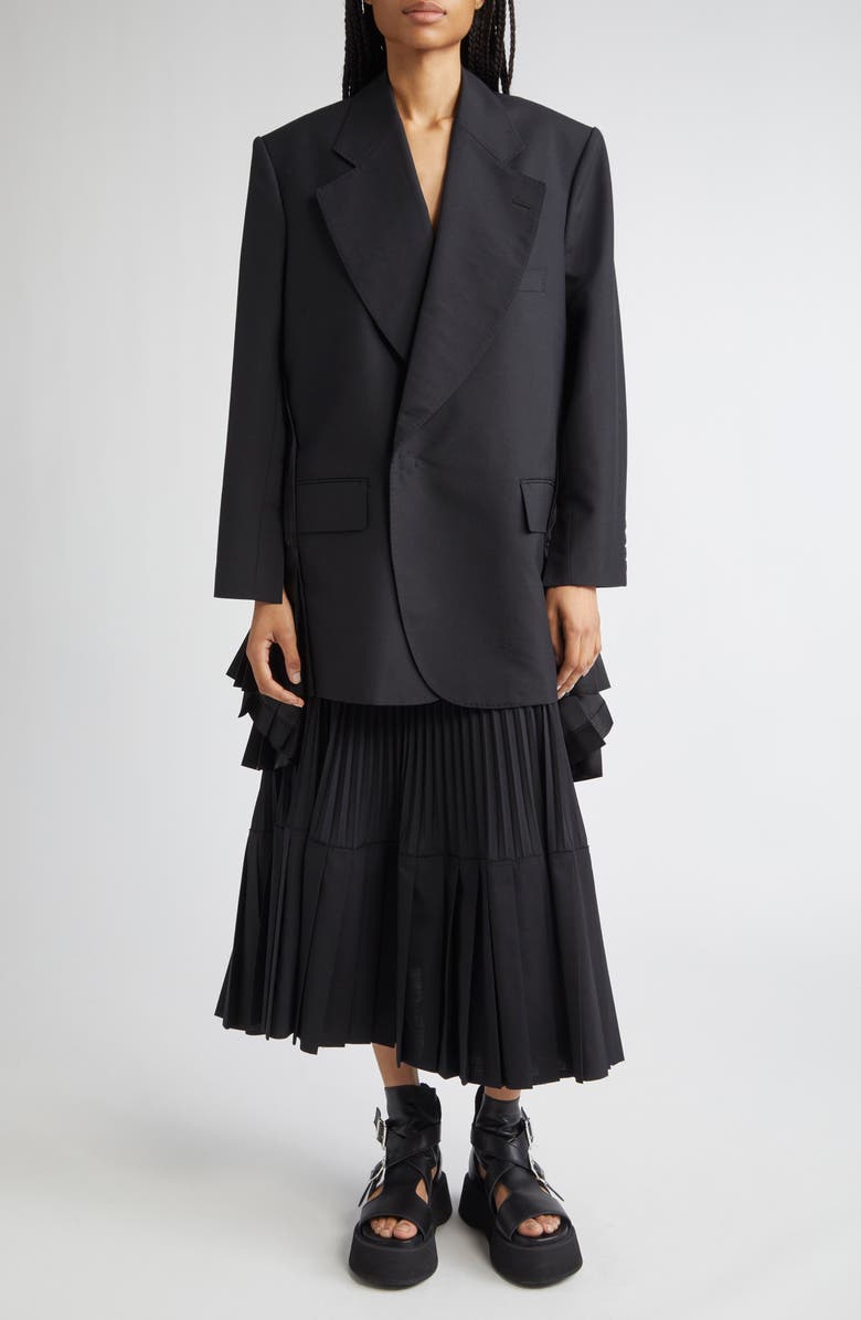 Junya Watanabe Tropical Wool Pleated Metallic Cape Blazer, Alternate, color, 