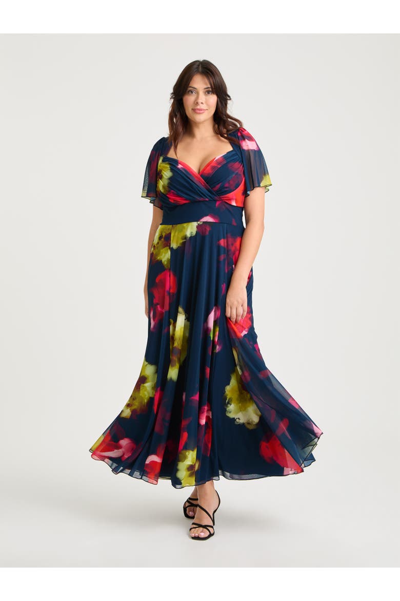 Kemi Bolero Wrap Bodice Maxi Gown, Main, color, Navy Red Multi