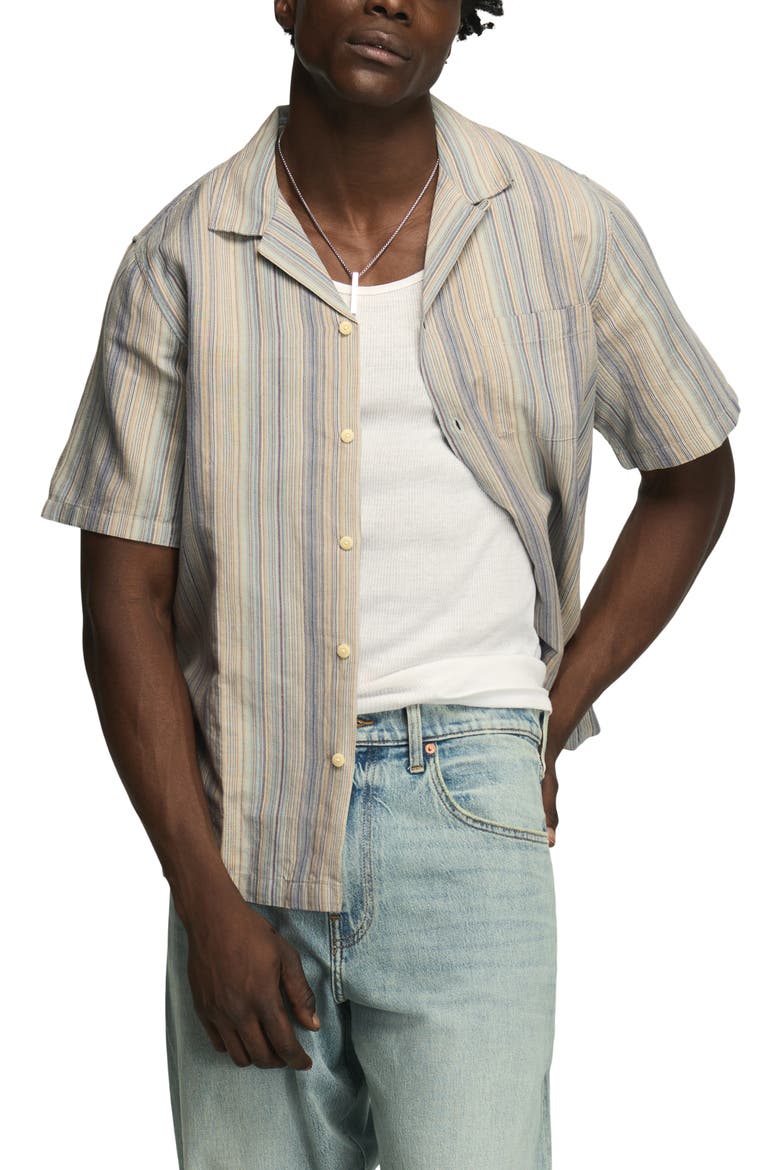Stripe Cotton Camp Shirt, Main, color, BLUE MULTI