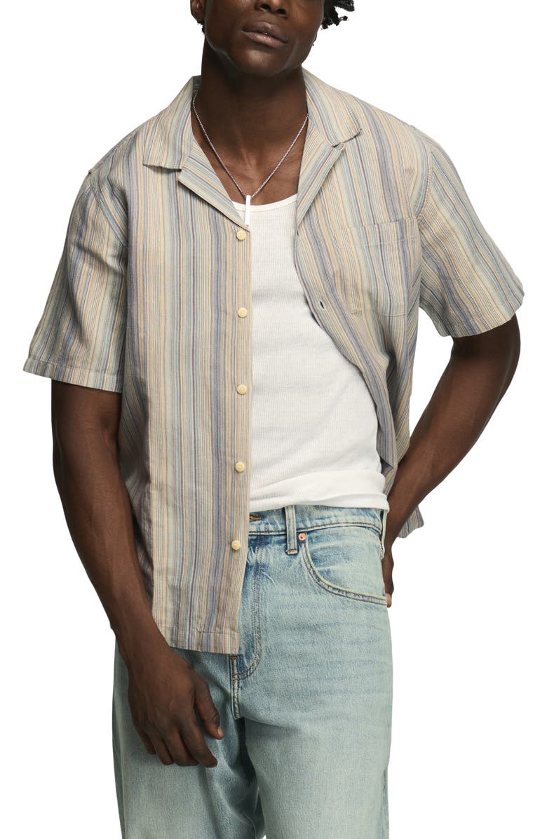 Lucky Brand Stripe Cotton Camp Shirt, Main, color, Blue Multi