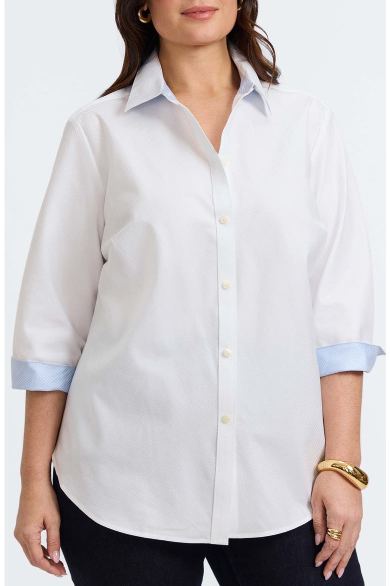 Margie Three-Quarter Sleeve Cotton Button-Up Shirt, Alternate, color, WHITE