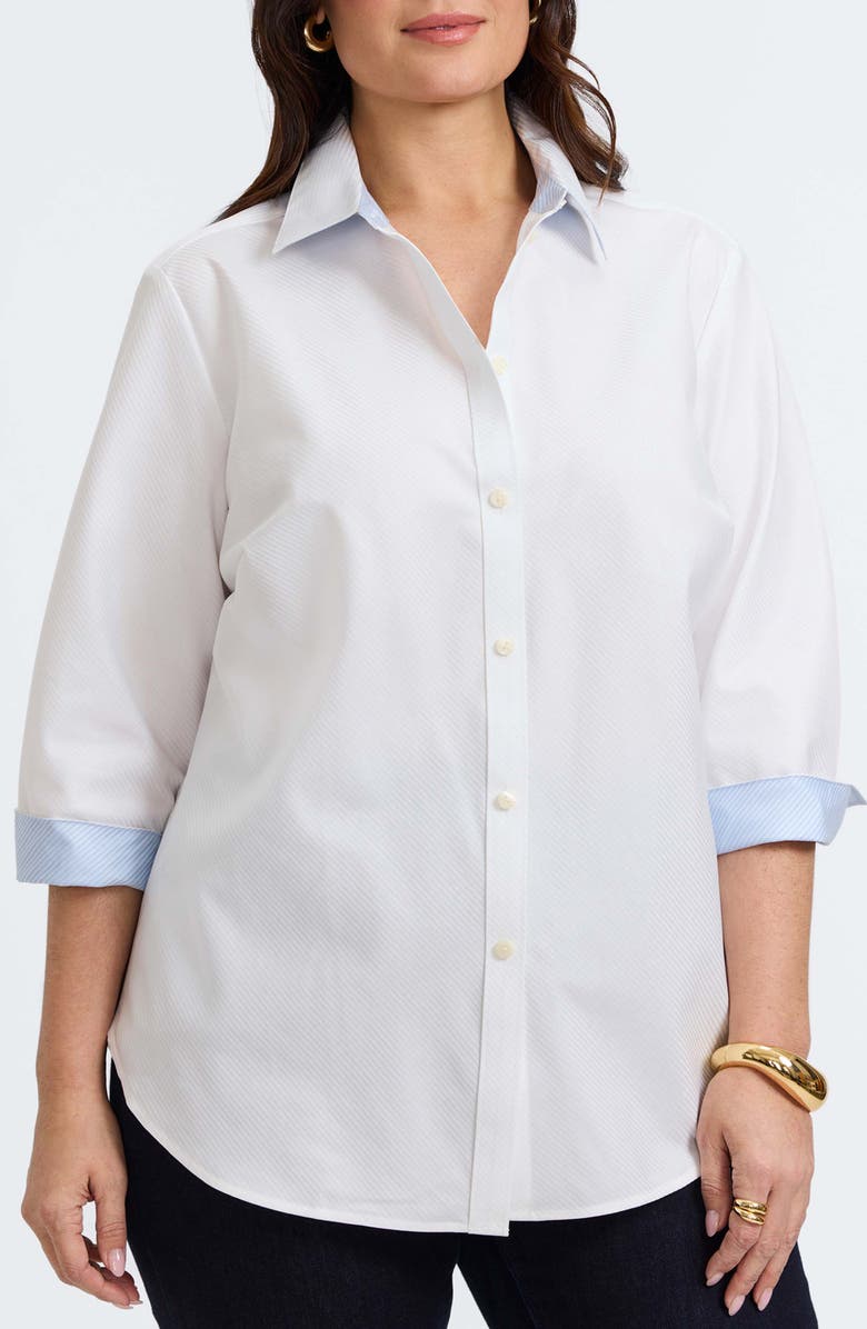 Foxcroft Margie Three-Quarter Sleeve Cotton Button-Up Shirt, Alternate, color, White
