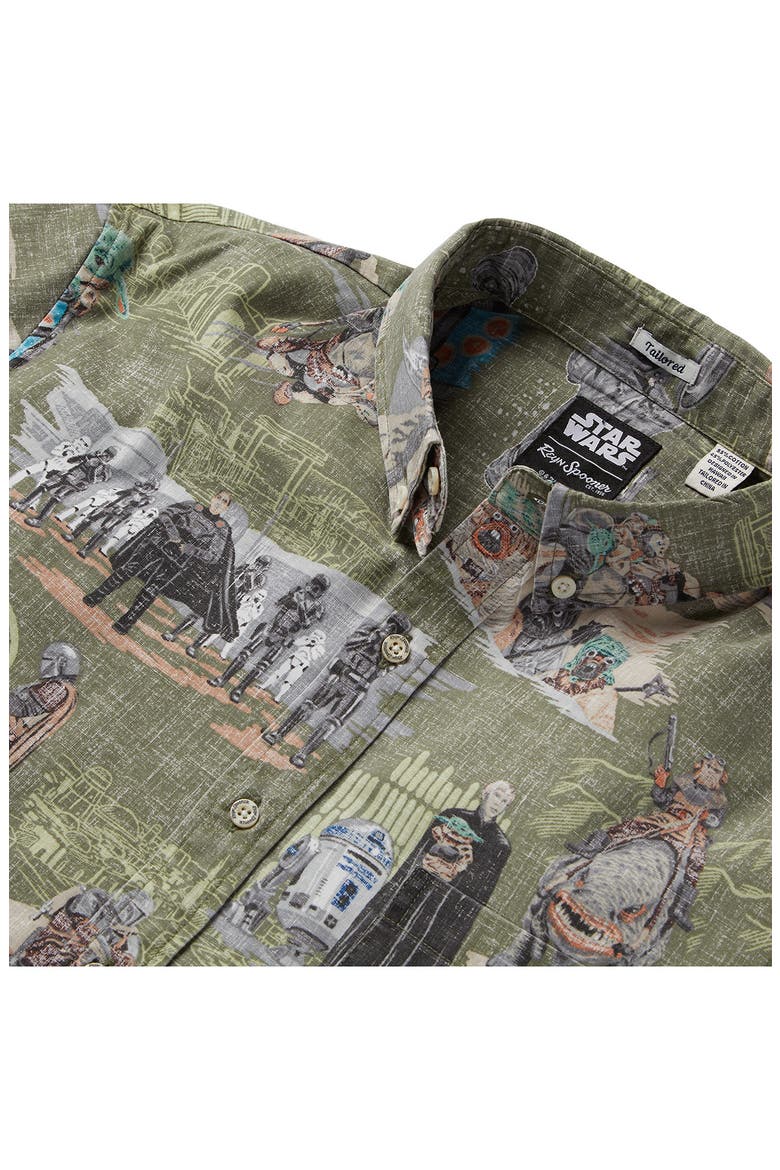 Men's Tailored Fit Mandalorian Print Short Sleeve Button-Down Shirt, Alternate, color, OLIVE