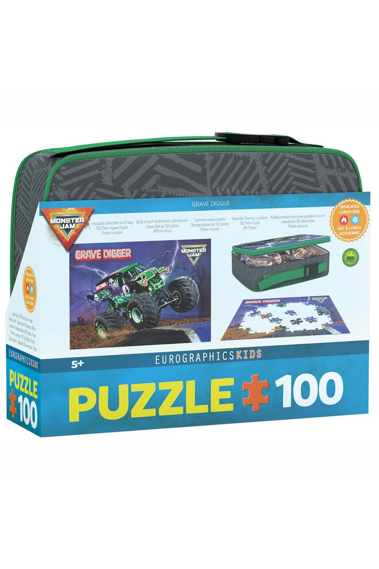 Monster Jam Puzzle & Lunch Box Grave Digger, 100Piece Jigsaw, Alternate, color, Multicolored