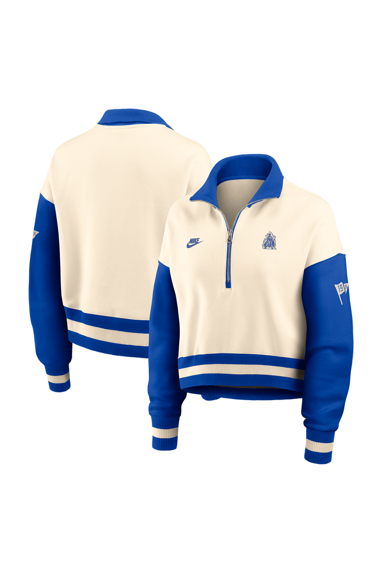 Women's Nike Natural/Royal Duke Blue Devils Oversized Legacy Color Block Cropped Quarter-Zip Pullover, Main, color, Natural