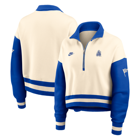 Women's Nike Natural/Royal Duke Blue Devils Oversized Legacy Color Block Cropped Quarter-Zip Pullover