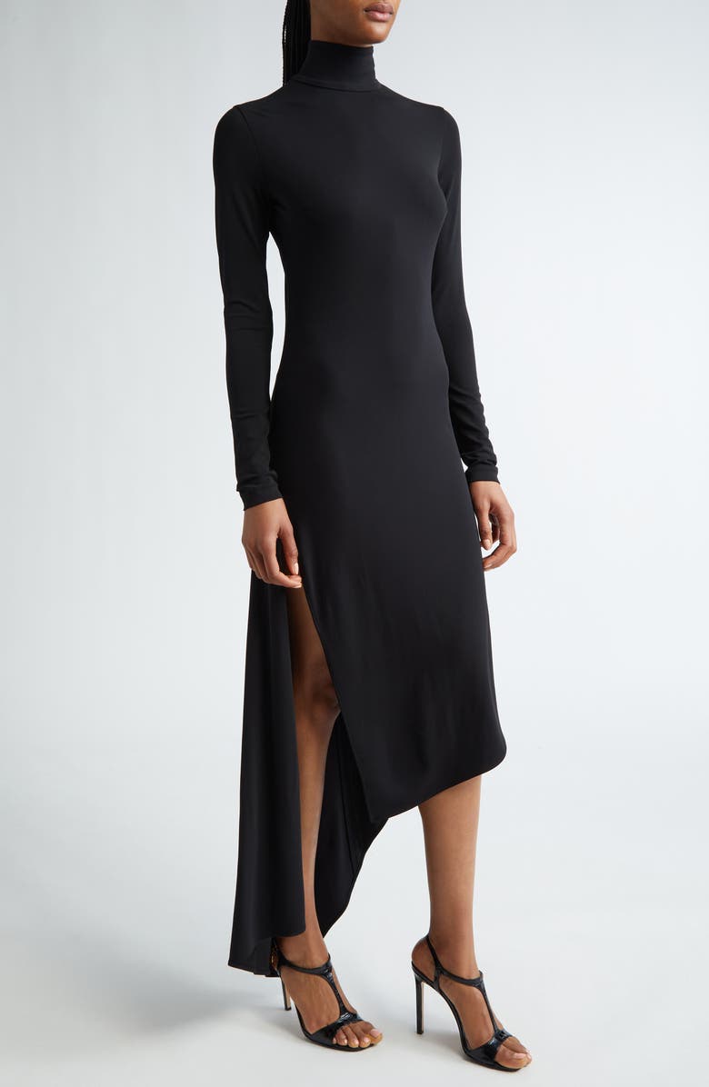 Michael Kors Collection Handkerchief Hem Long Sleeve Knit Dress, Alternate, color, Black