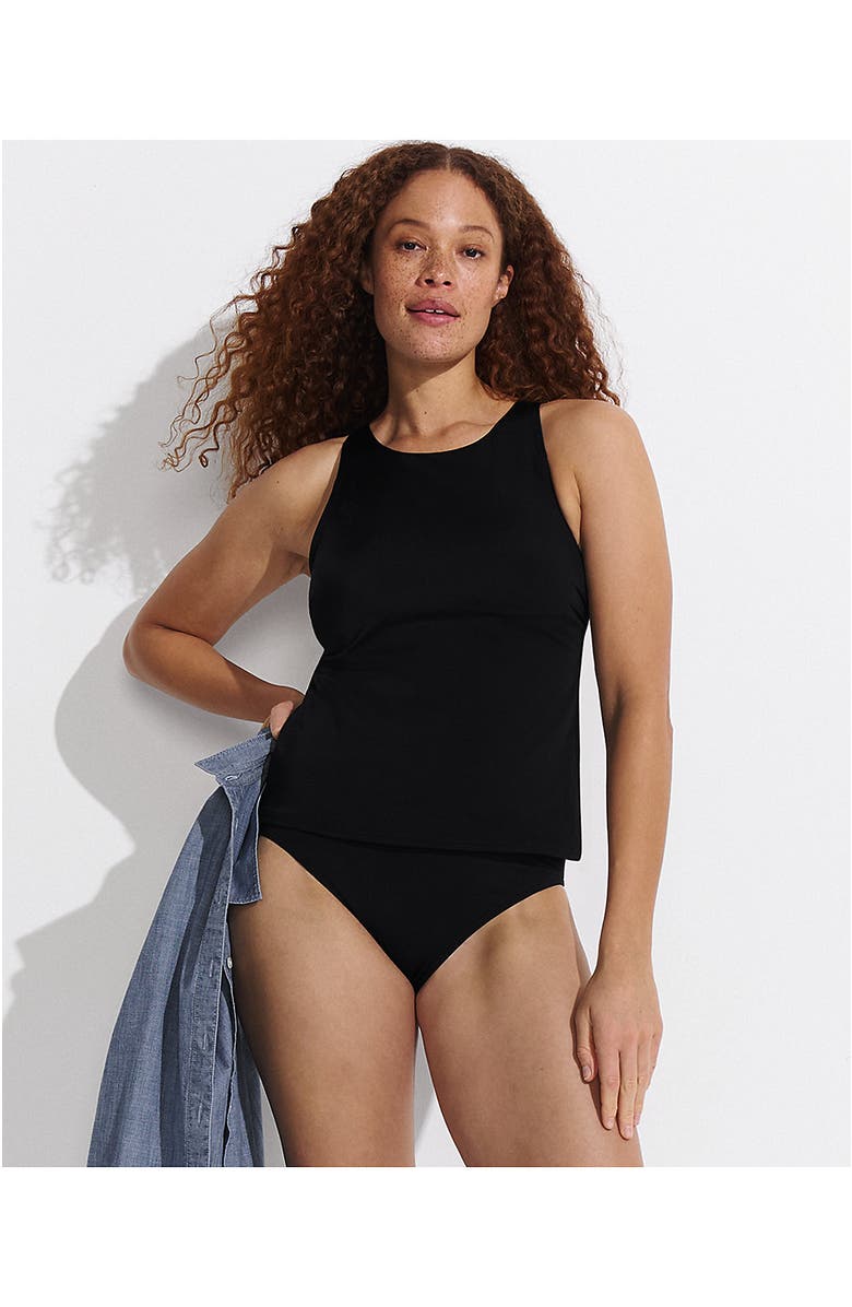 Lands' End D-Cup Tugless High Neck Strappy Back Tankini Swimsuit Top, Alternate, color, Black