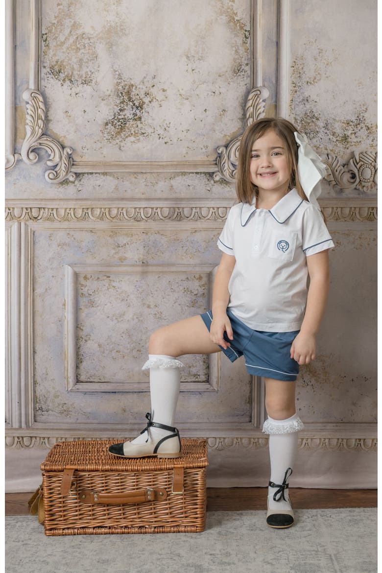 Pima Cotton Polo Top and Shorts Set, Alternate, color, White and Navy
