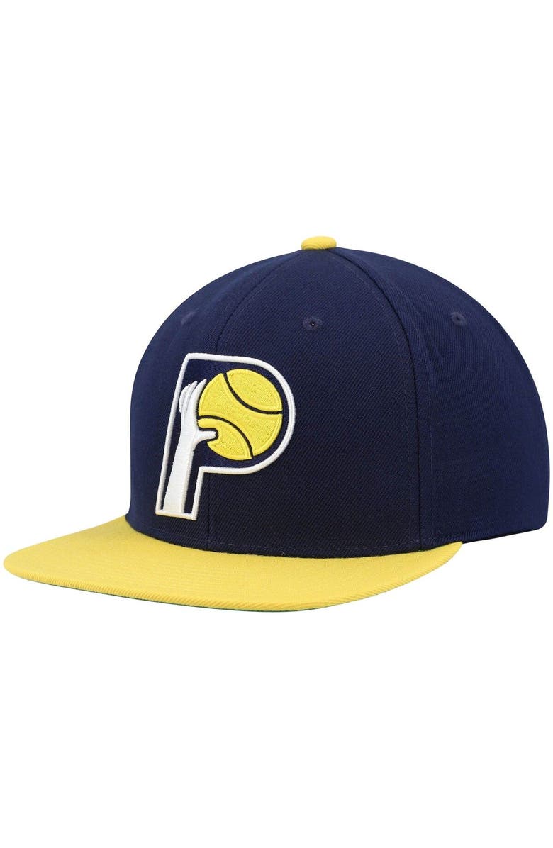 Mitchell & Ness Men's Mitchell & Ness Navy/Gold Indiana Pacers Hardwood Classics Team Two-Tone 2.0 Snapback Hat, Main, color,