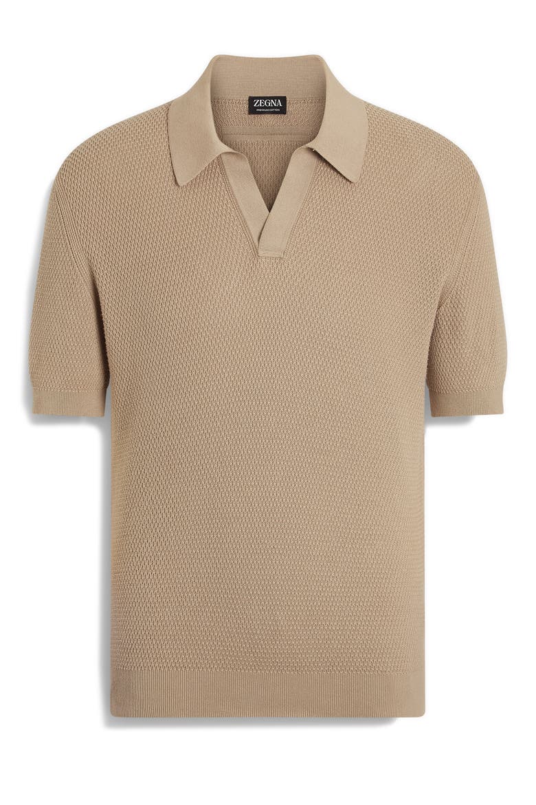 Waffle Stitch Premium Cotton Polo Sweater, Alternate, color, LIGHT BEIGE SOLID
