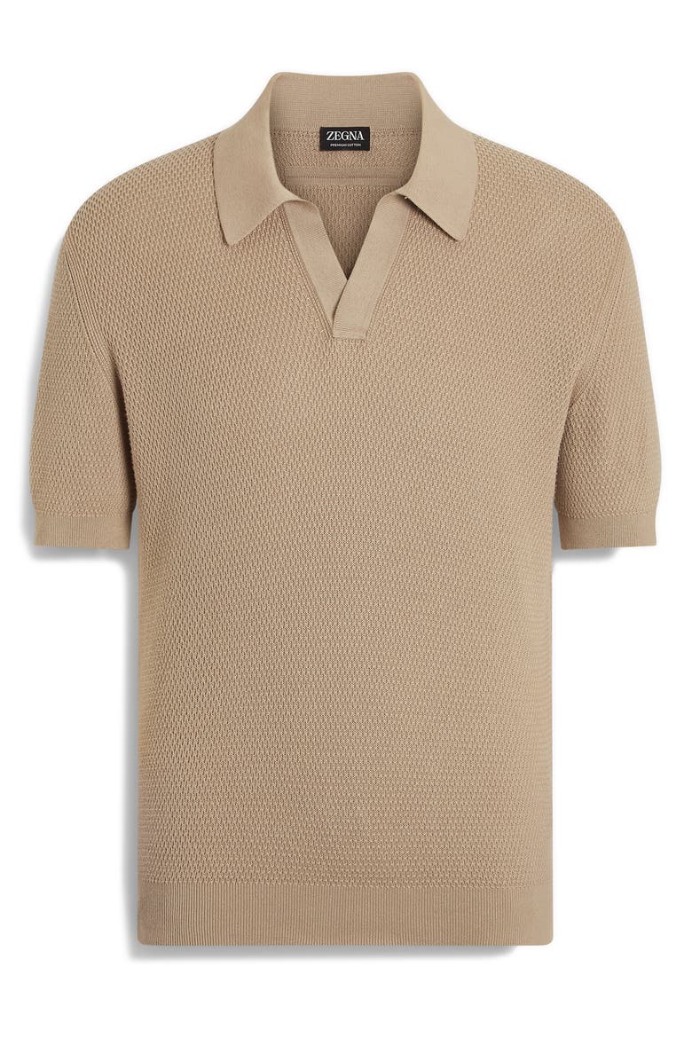 ZEGNA Waffle Stitch Premium Cotton Polo Sweater, Alternate, color, Light Beige Solid