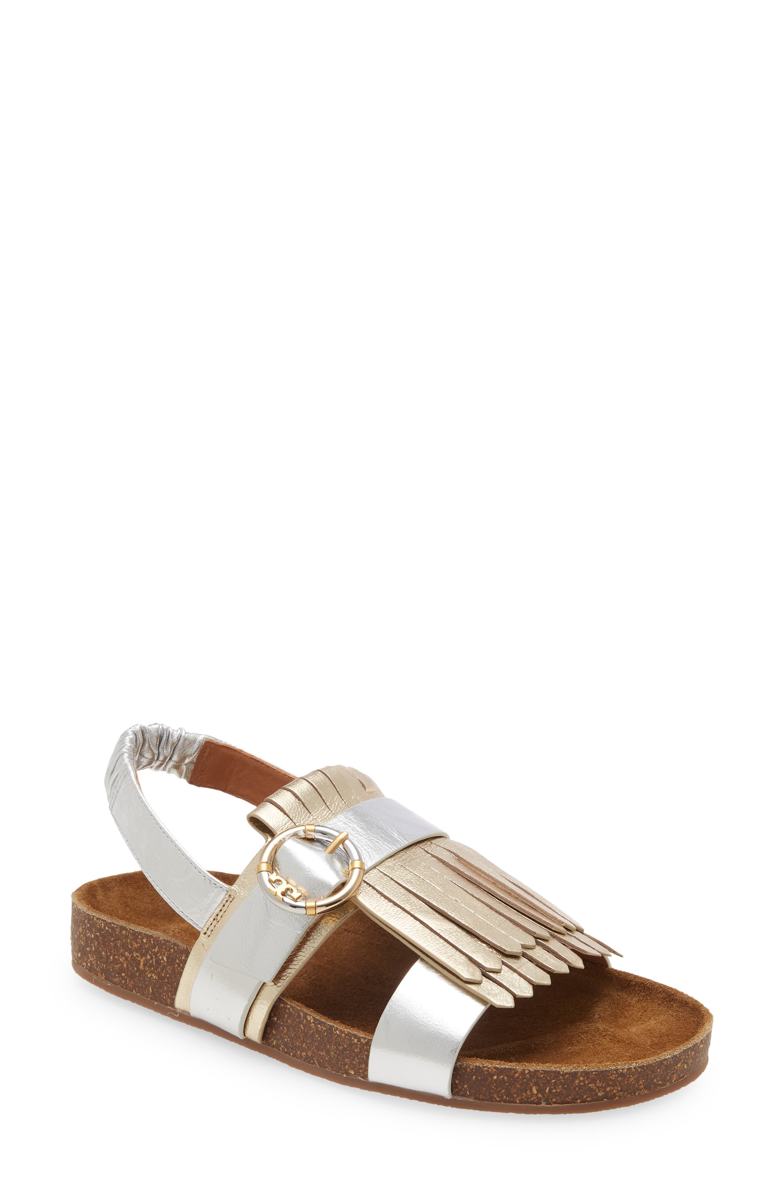Tory Burch Logo Kiltie Sandal, Main, color, 
