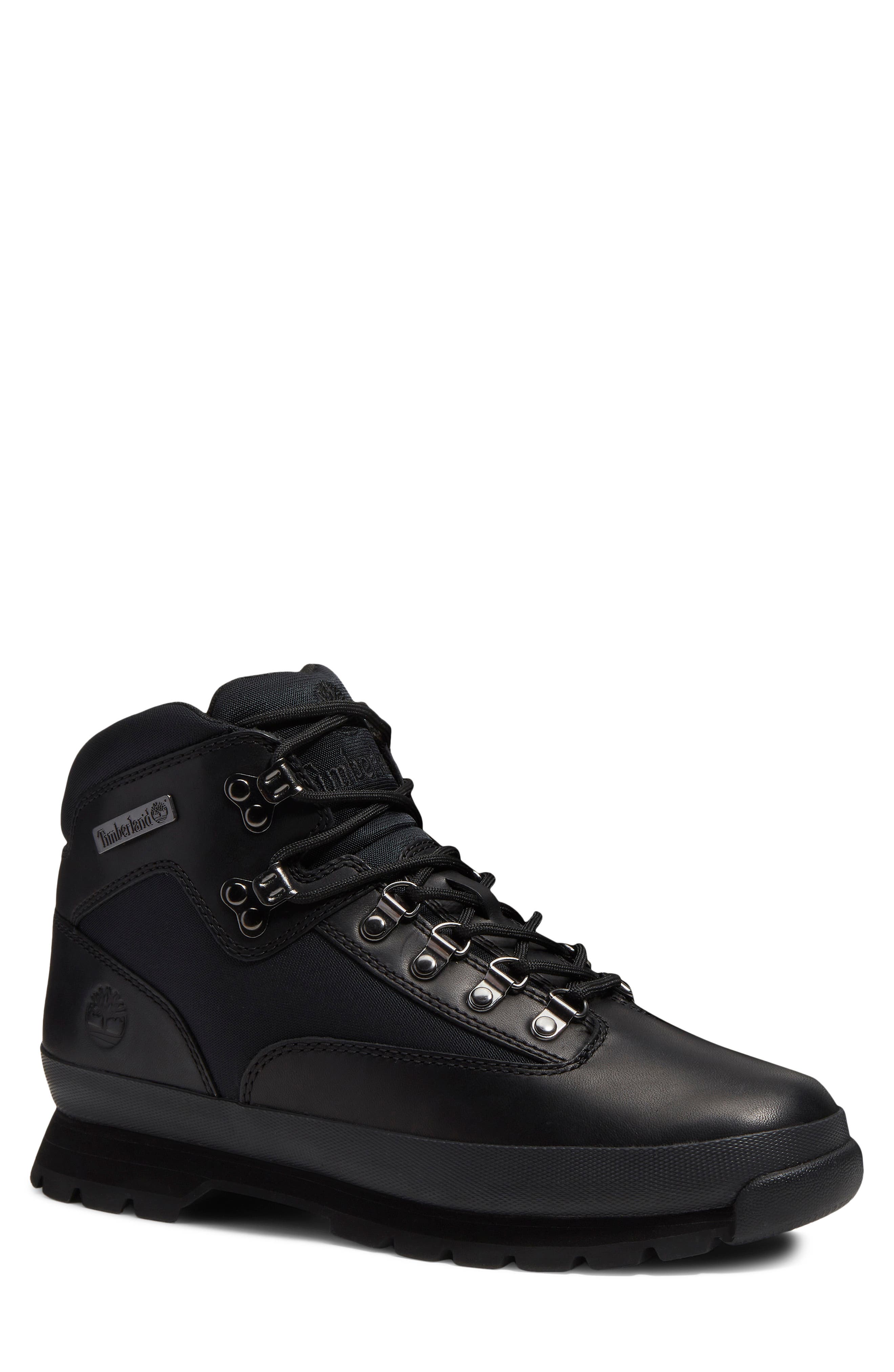 Euro Hiker Mid Lace Up Leather Boot, Main, color, BLACK FULL GRAIN