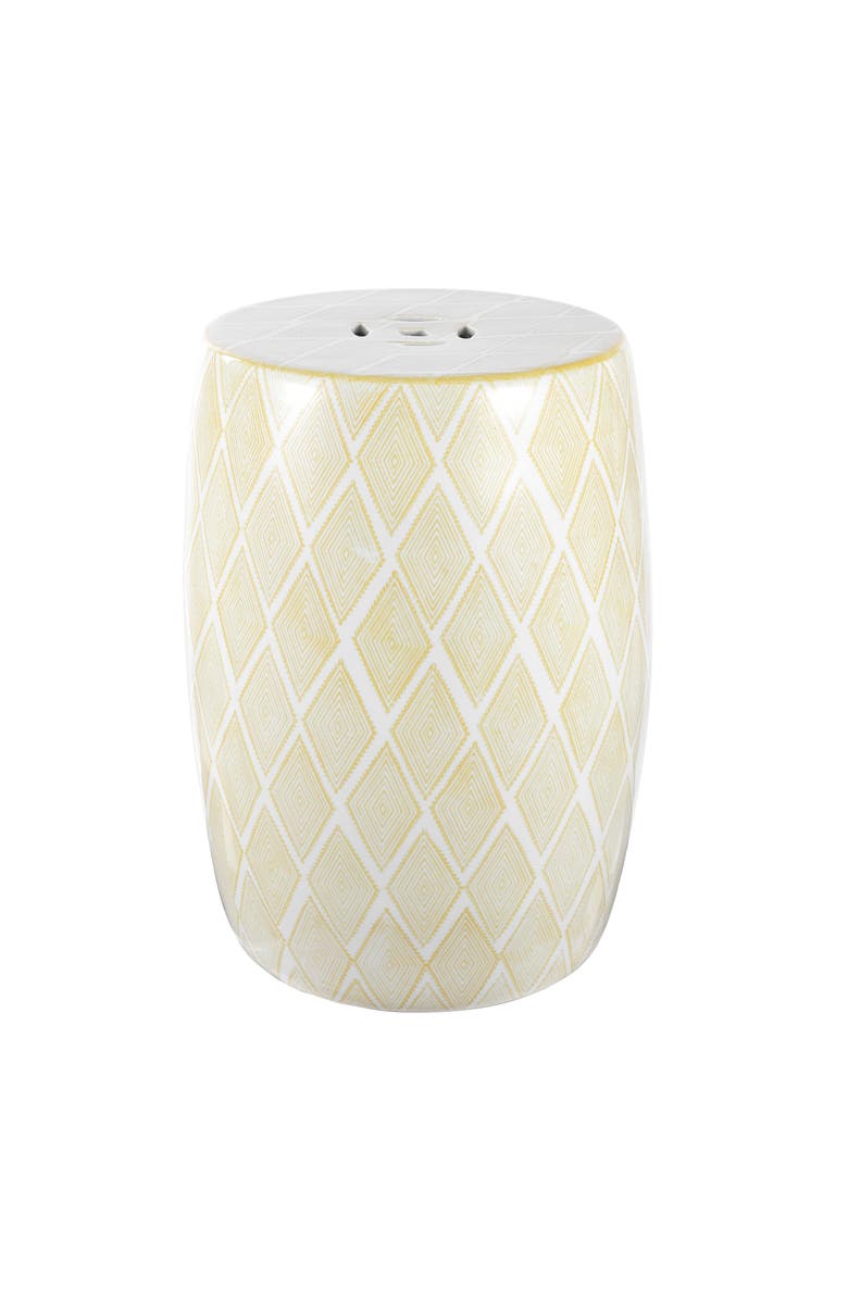 JONATHAN Y Moroccan Diamonds Bohemian Diamond Geometric Ceramic Indoor/Outdoor Garden Stool Decorative Patio Drum Accent Side Table, Main, color, Yellow