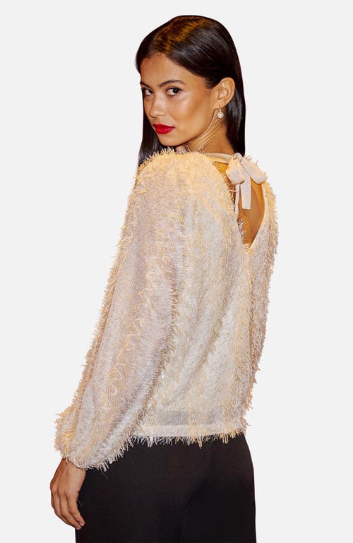 Yumi Hanging Sequin Long Sleeve Top In Neutral