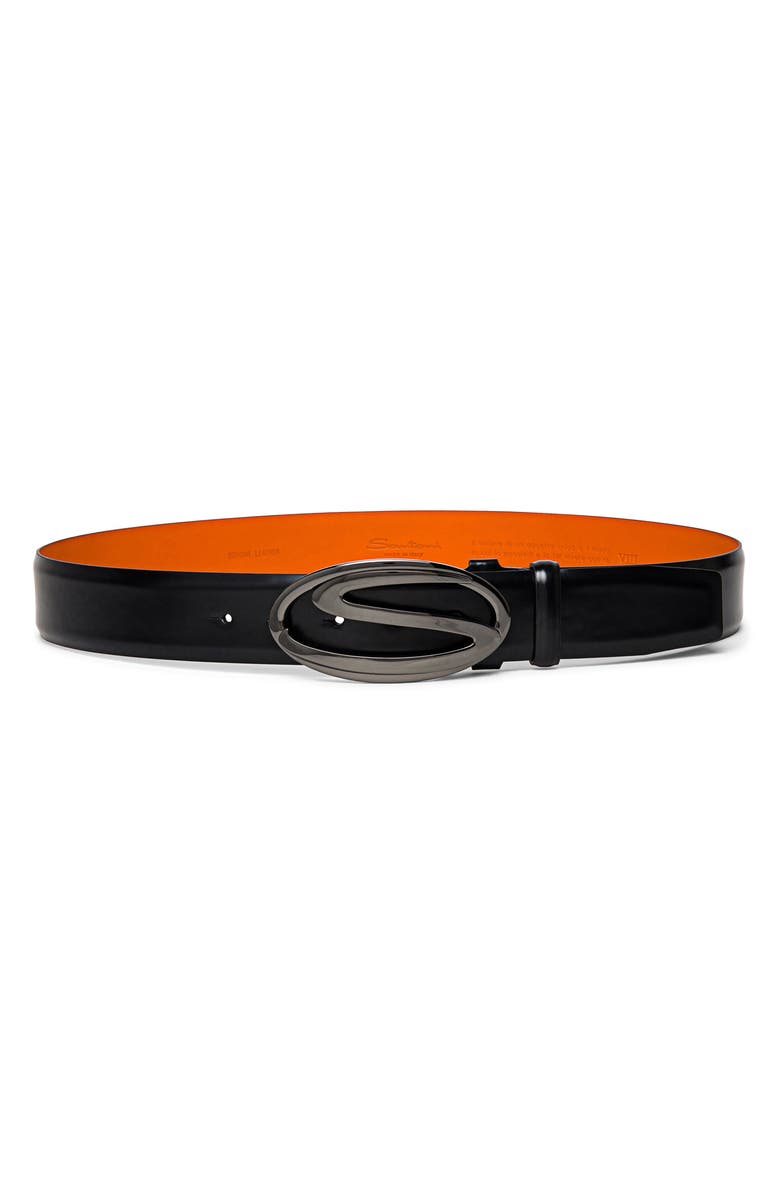 Santoni Reversible Logo Buckle Leather Belt, Main, color,