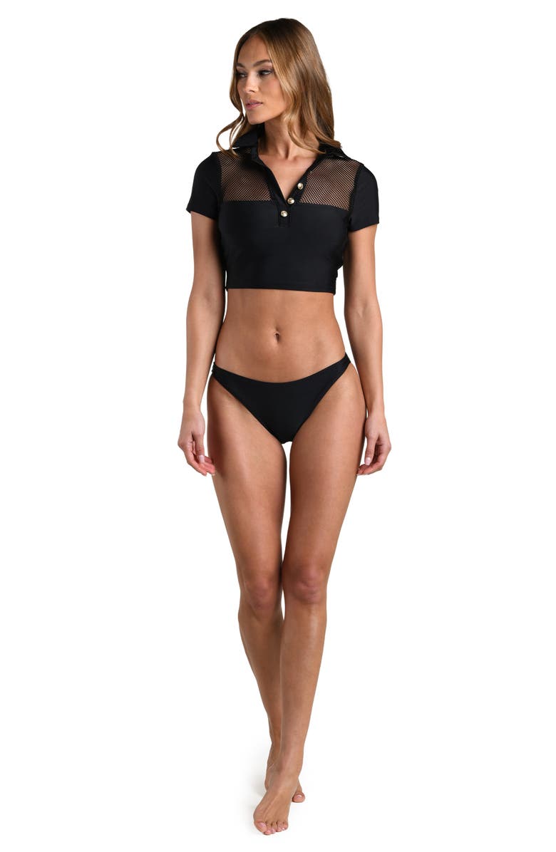 L'AGENCE Anastasi Mesh Inset Polo Bikini Top, Alternate, color, Black