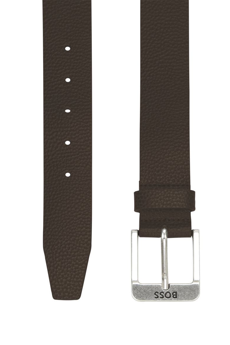 Jemio Pebbled Leather Belt, Alternate, color, DARK BROWN