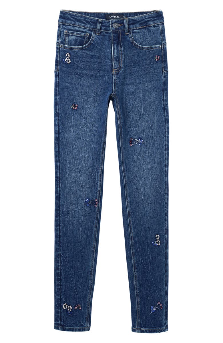 Desigual Slim Beaded Floral Jeans, Alternate, color,
