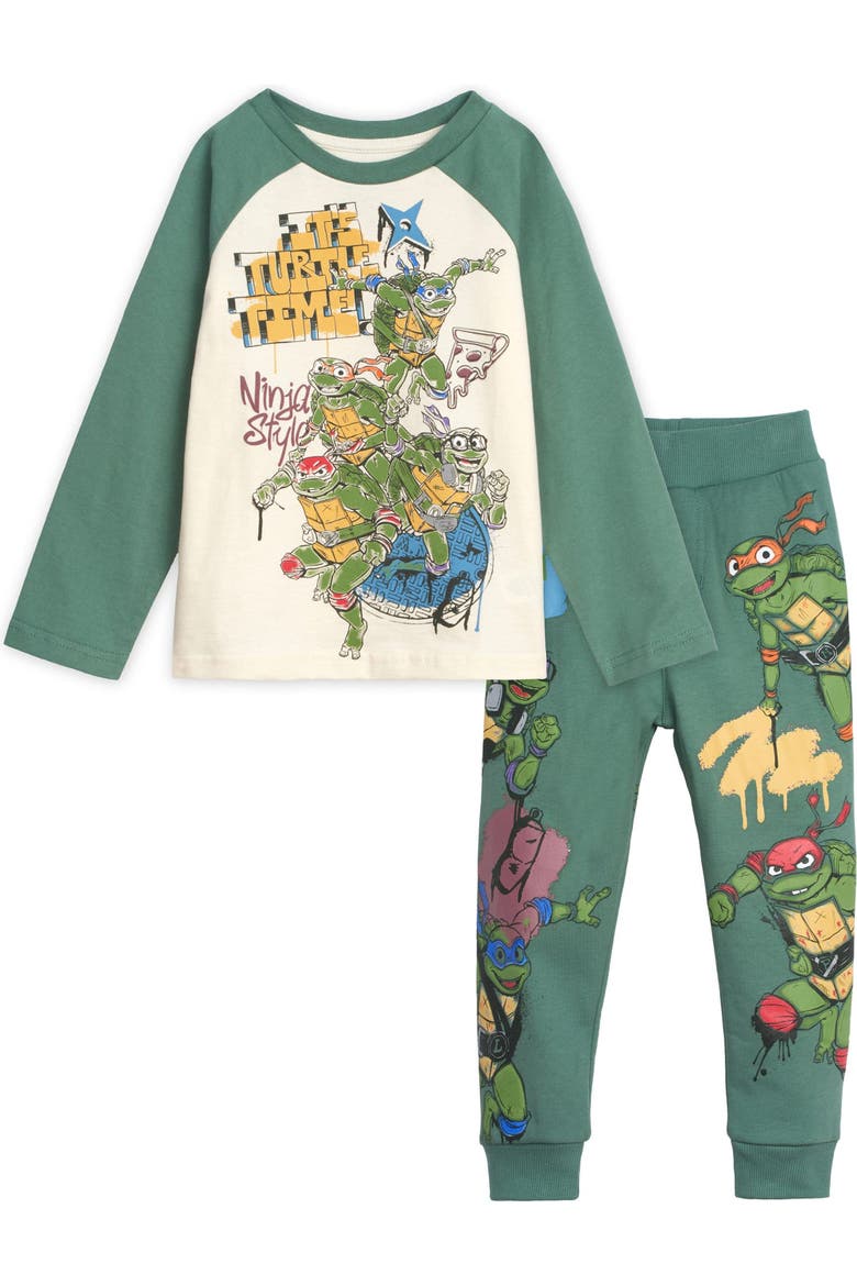2-Piece Long Sleeve T-Shirt and Pants Set, Main, color, Cream and Green
