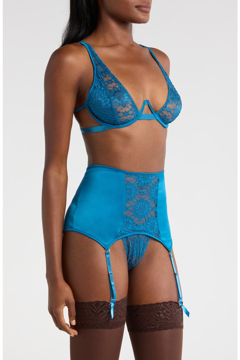Sun Kissed Underwire Bra, G-String & Garter Belt Set, Alternate, color, BLUE