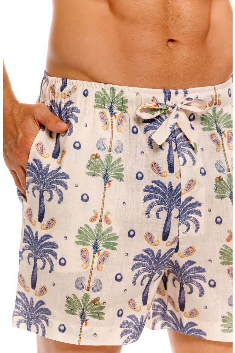 Ben Riviera Palms Ecru Linen Pajama Shorts, Alternate, color, WHITE
