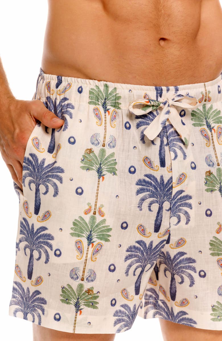 The Lazy Poet Ben Riviera Palms Ecru Linen Pajama Shorts, Alternate, color, White