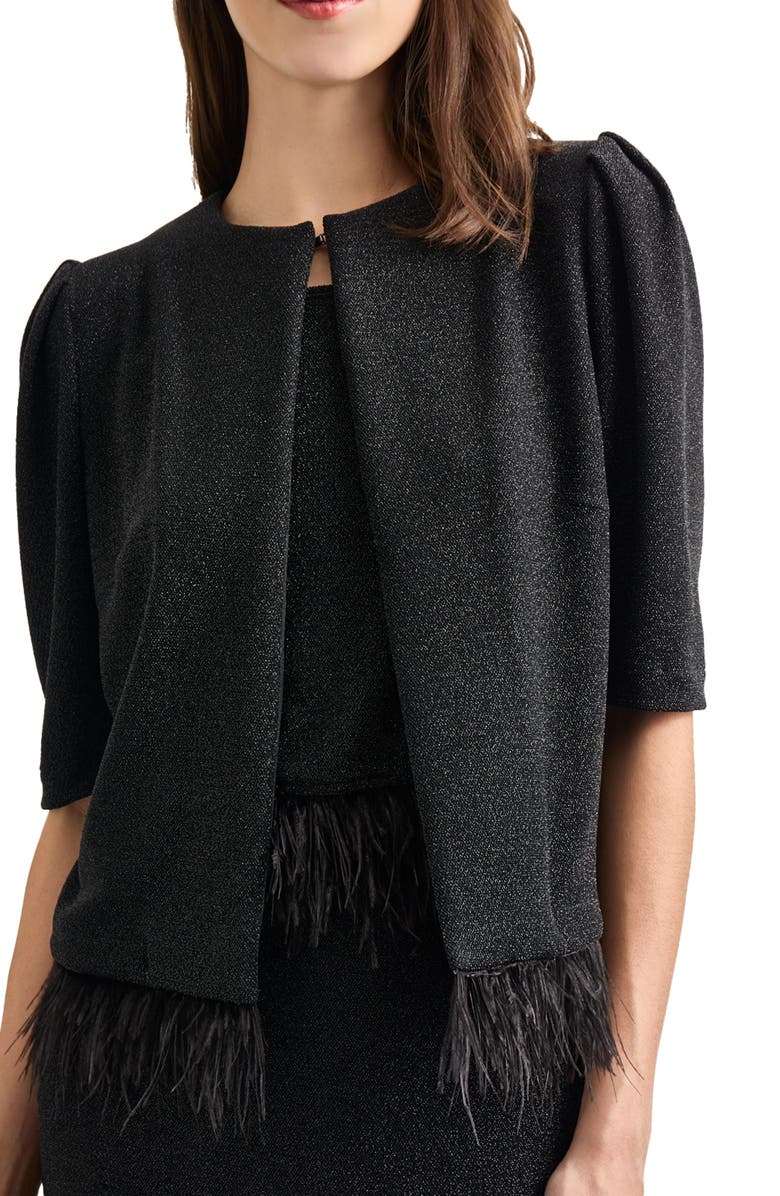 Misook Sparkle Feather Trim Jacket, Alternate, color,