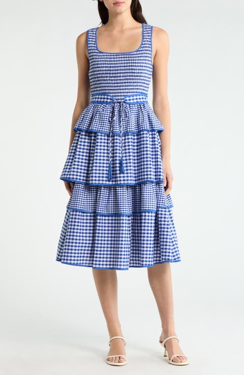 Vanna Gingham Tiered Midi Dress