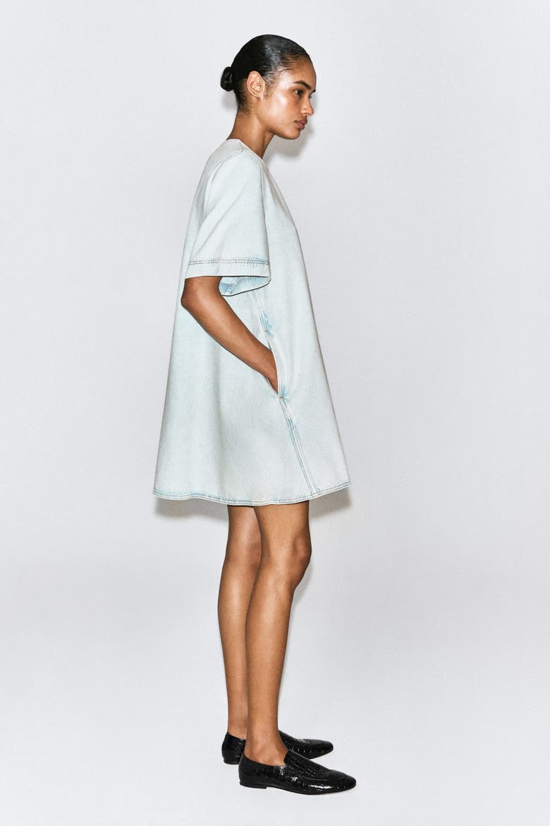 Flared Denim Mini Dress, Alternate, color, LIGHT BLUE