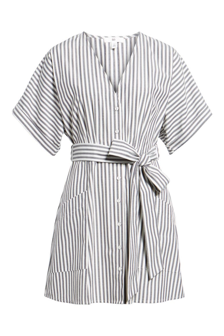 Button Front Dress, Alternate, color, BLACK JERRY STRIPE