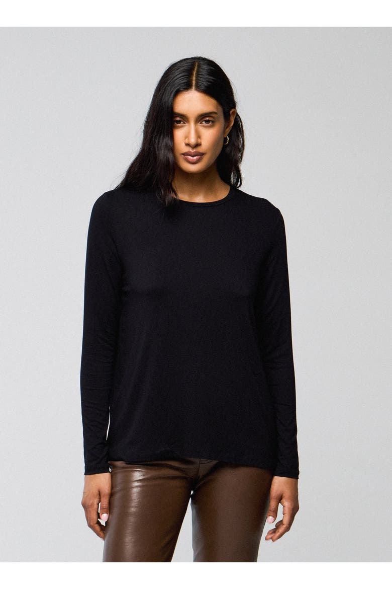 Soft Touch Long Sleeve Crewneck With Back Pleat, Main, color, NOIR