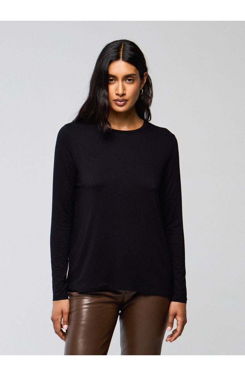 Majestic Filatures Soft Touch Long Sleeve Crewneck With Back Pleat, Main, color, Noir