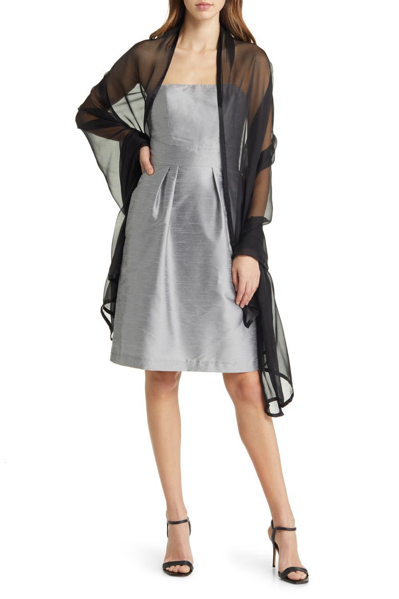 Satin Border Silk Chiffon Scarf, Main, color, BLACK