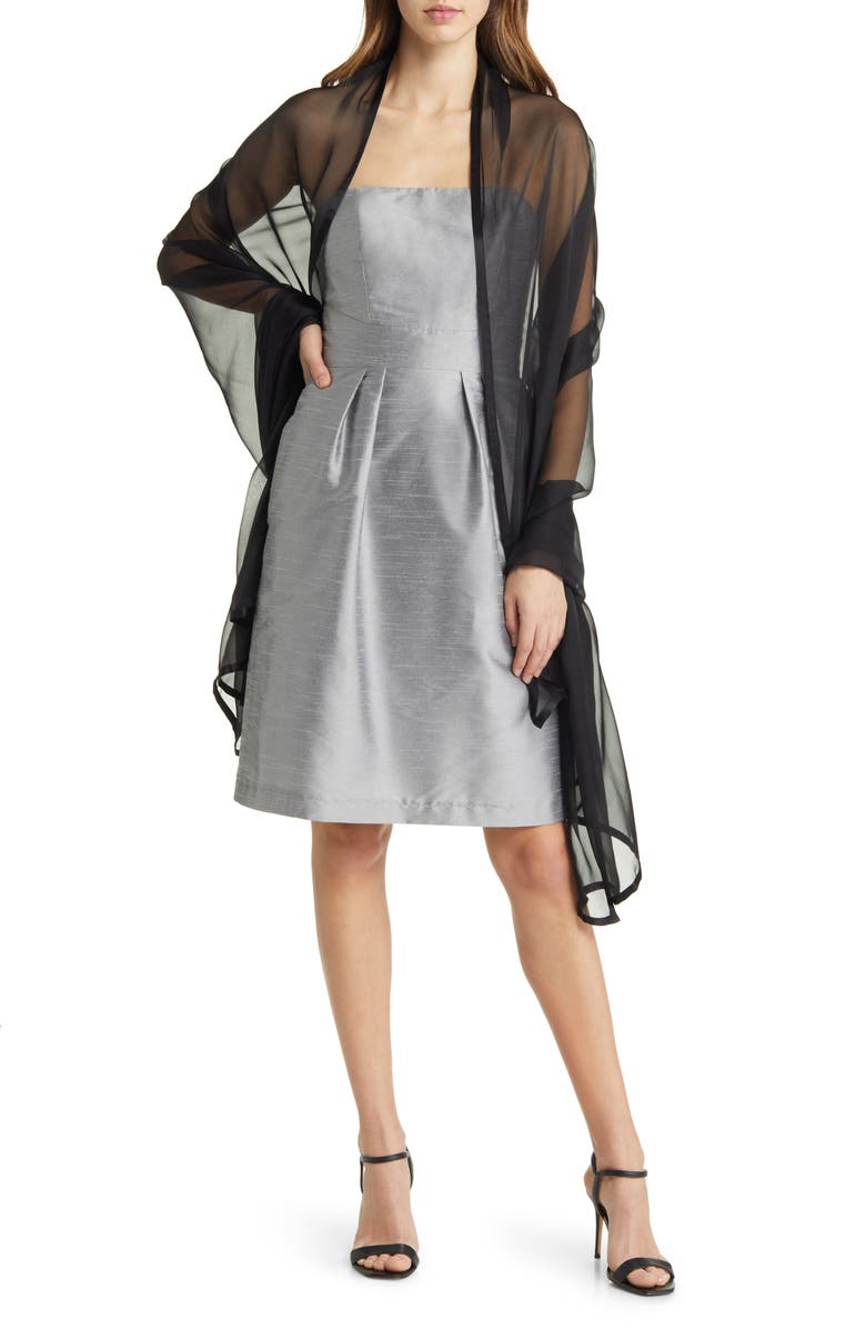 Nordstrom Satin Border Silk Chiffon Scarf, Main, color, Black