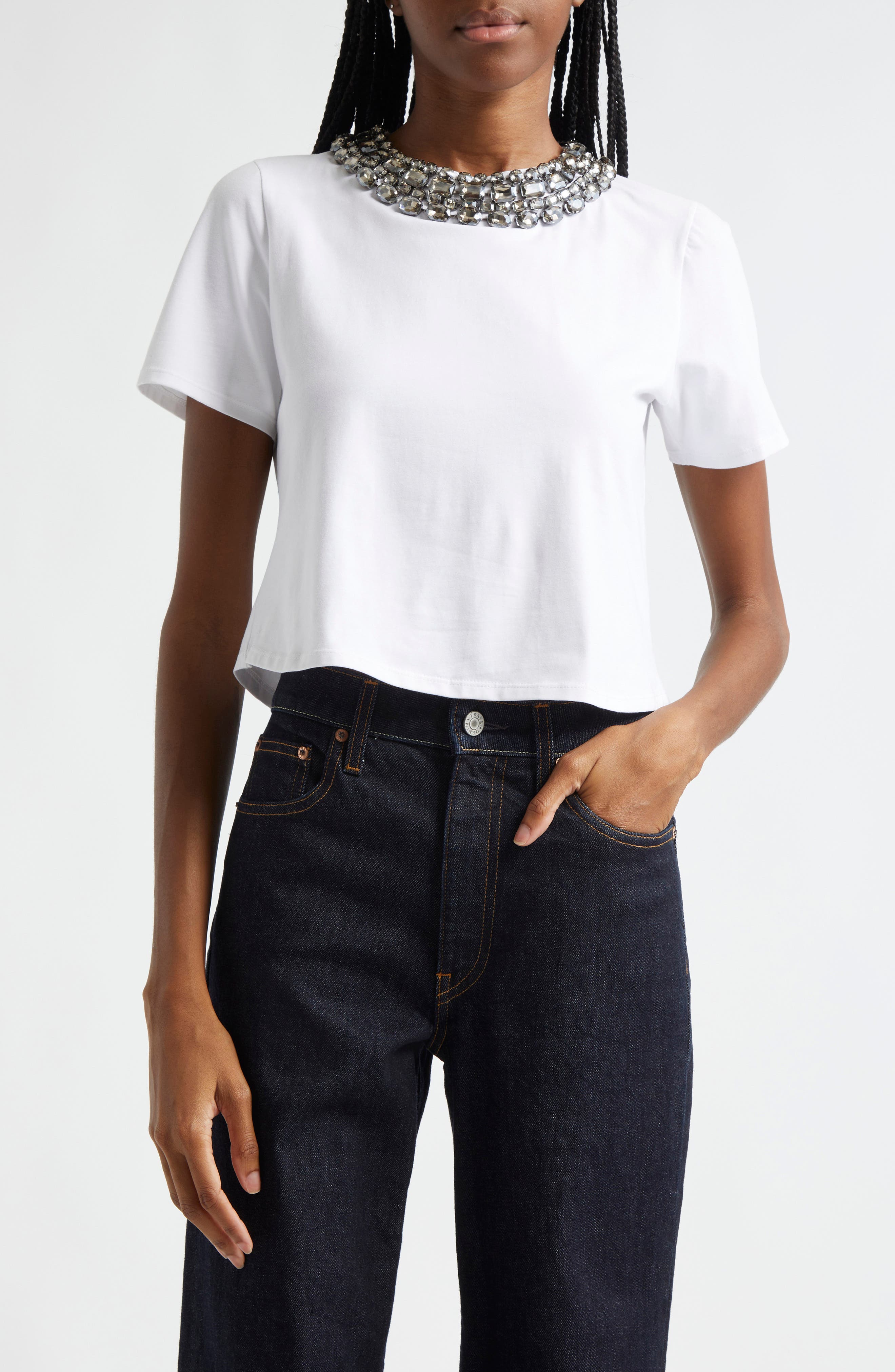 Cinq à Sept Embellished Cotton T-Shirt