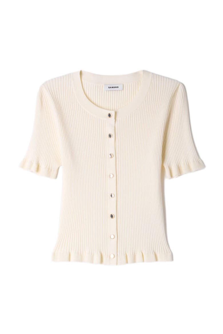 Ruffled rib knit cardigan, Alternate, color, Ecru