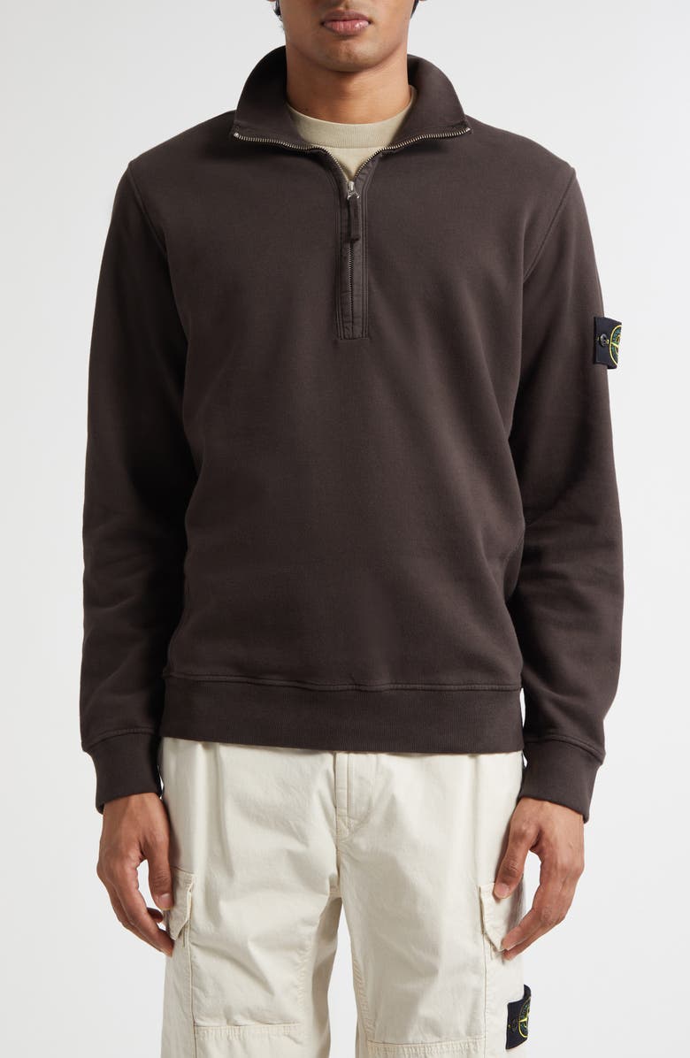 Stone Island Compass Patch Brushed Fleece Half Zip Sweatshirt, Main, color, Lead Grey